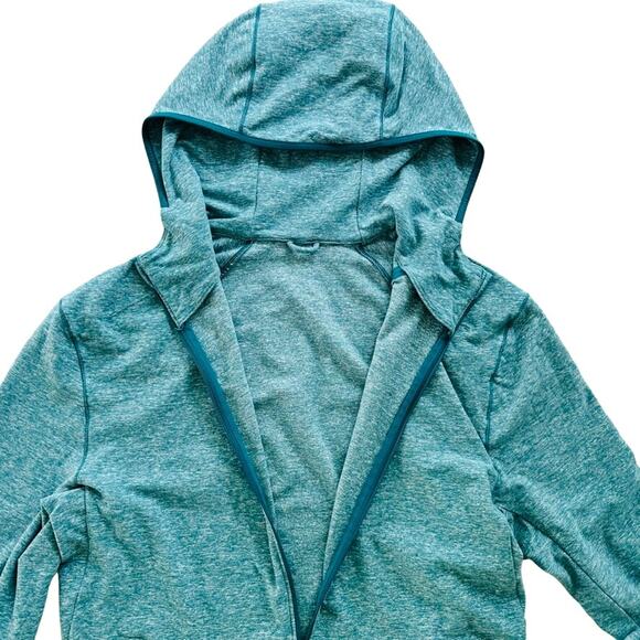 Lululemon Surge Warm Full Zip Heathered Laguna Size Medium Green Blue Rulu Hood - Picture 6 of 9